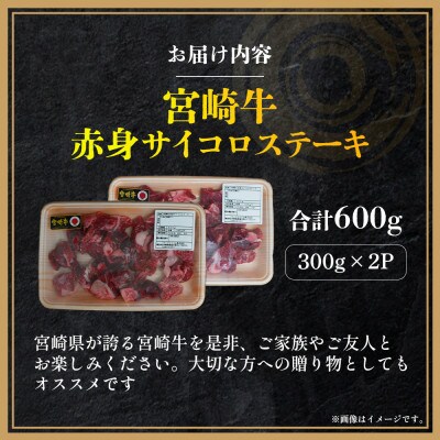 【A4等級以上】宮崎牛 赤身 サイコロステーキ 300g×2P 計600g(小林市)