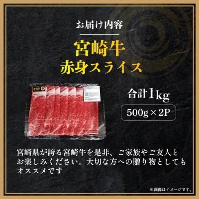 【A4等級以上】宮崎牛赤身スライス 500g×2P 計1kg(E256)(小林市)