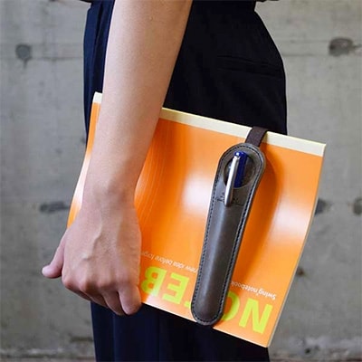 ホルダー付き本革ペンケース   ロウビキレザー グレー R-0104