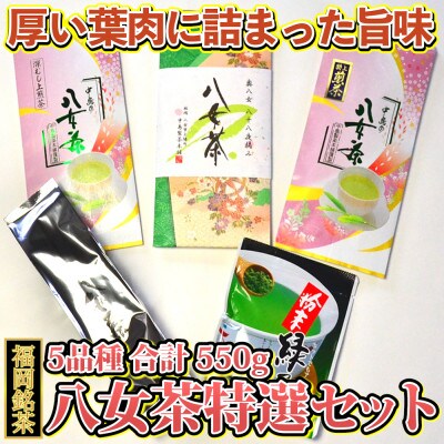 福岡銘茶八女茶 特選セット5種合計550g 老舗製茶店の逸品(春日市)