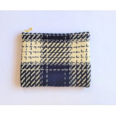 ネイビー×生成りのポーチ　1点(16cm×21cm)