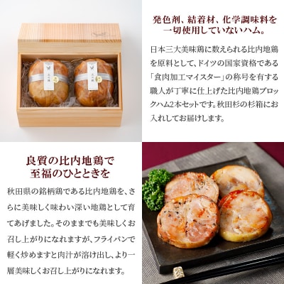 比内地鶏無添加ブロックハム250g2本セット(杉箱入り)