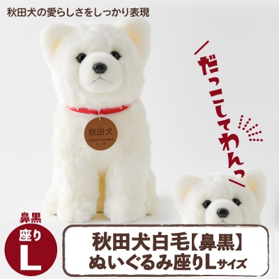 秋田犬白毛(鼻黒)ぬいぐるみ　座りLサイズ