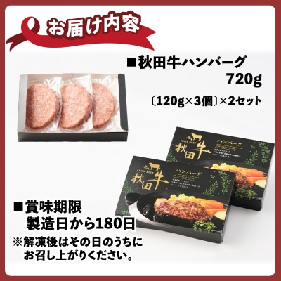 秋田牛ハンバーグ720g(120g×3個入2セット)