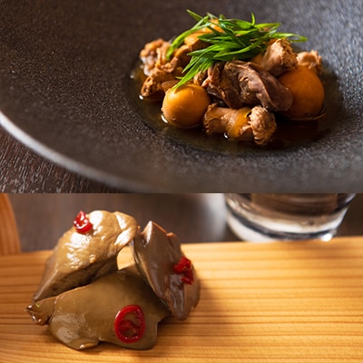 【割烹美さわ】比内地鶏4種セット(炊き込みご飯・もつ煮・レバー旨煮・吟醸酒粕漬け2枚)