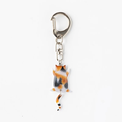 しっぽユラユラしがみつき猫　三毛猫キーホルダー
