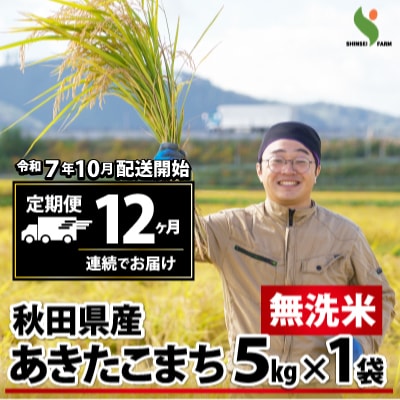 新米先行受付【定期便12ヶ月】秋田県産あきたこまち(無洗米)5kg