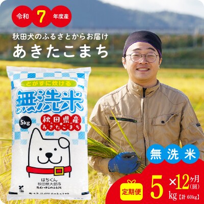 【定期便12ヶ月】秋田県産あきたこまち(無洗米)5kg