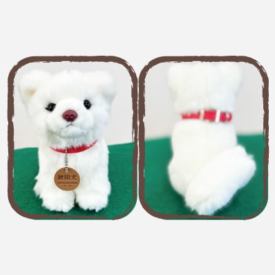 <よちよちあきた>秋田犬白毛ぬいぐるみ(鼻ピンク)　座り　Sサイズ