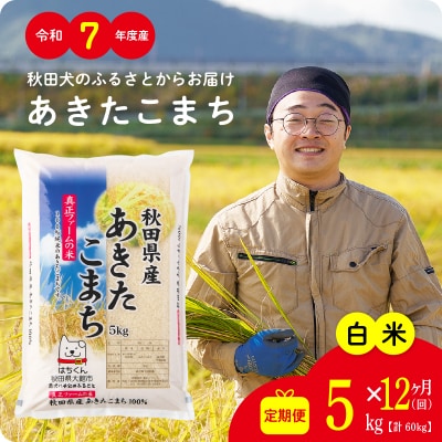 【定期便12ヶ月】令和7年産秋田県産あきたこまち(白米)5kg