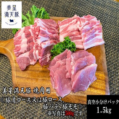 美星満天豚 焼肉 1.5kgセット(小分け真空パック) ≪豚肩ロース又は豚ロース、豚バラ、豚モモ≫