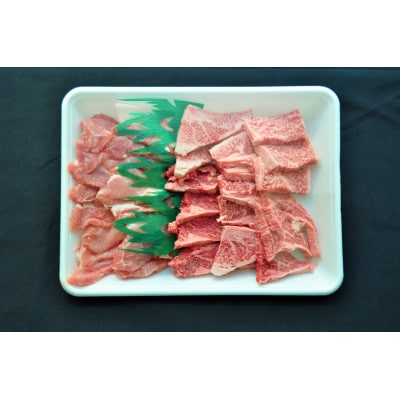 焼肉セット600g(2～3人用)A5等級 黒毛和牛ロース約300gと豚ロース約300g 岡山県産