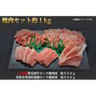 焼肉セット1kg(4～5人用)A5等級 黒毛和牛ロース約500gと豚ロース約500g 岡山県産