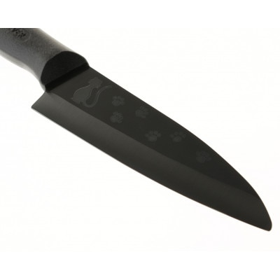 フォーエバー　彫刻黒セラミック包丁　ネコ　黒ハンドル　150mm