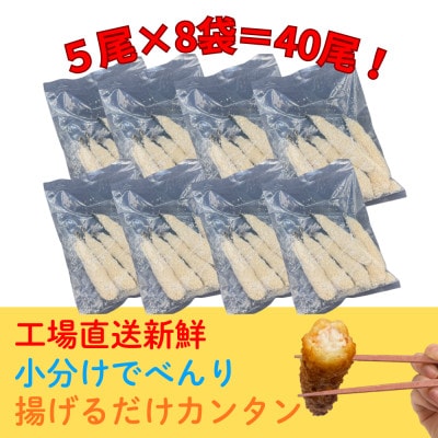 エビフライ40尾(5尾×8袋)おかずやお弁当、小分け・時短が嬉しい冷凍生海老フライ