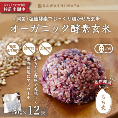 オーガニック酵素玄米|もち麦タイプ×12袋セット|長期保存可能、防災食・備蓄用にも|栄養豊富なご飯