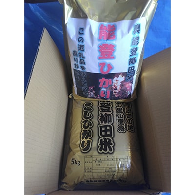 令和6年産 奥能登柳田米こしひかり5kg、能登ひかり5kg　セット