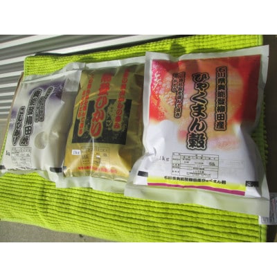 令和7年産 奥能登柳田米 3兄弟(こしひかり1Kg 能登ひかり1Kg ひゃくまん穀1Kg)合計3Kg