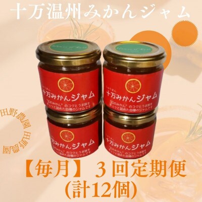 【毎月定期便】十万温州みかんジャム4個 (計12個・1個160g)全3回