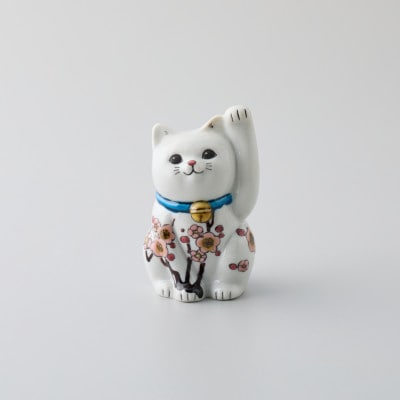 九谷焼　招き猫　左手　梅　池添藍作
