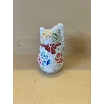 九谷焼　招き猫　右手　白盛華雅　相川志保作
