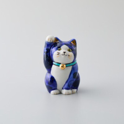 九谷焼　まねき猫　右手　花唐草　中西彩華作