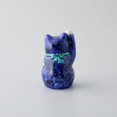 九谷焼　まねき猫　右手　花唐草　中西彩華作