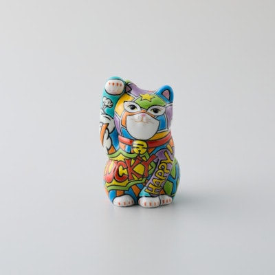 九谷焼　まねき猫　右手　アメコミキャット　糠川孝之作