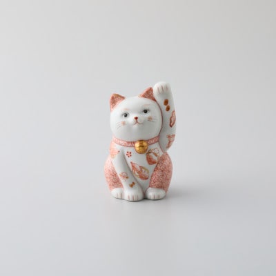 九谷焼　まねき猫　左手　赤絵細描宝尽くし文まねきねこ　福島礼子作