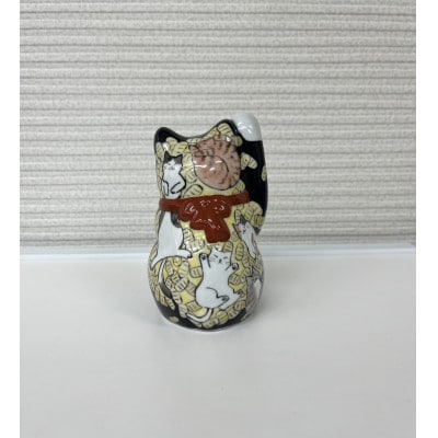 九谷焼　まねき猫　右手　猫に小判　松島あゆみ作