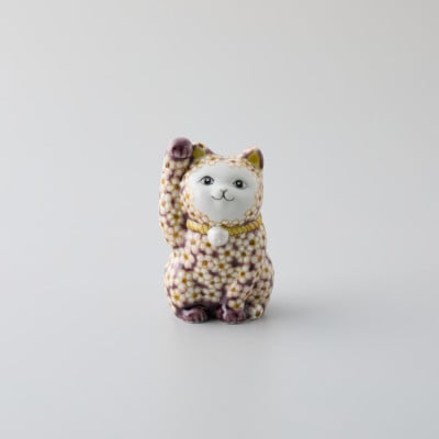 九谷焼　まねき猫　右手　夜桜猫　宮本晄作