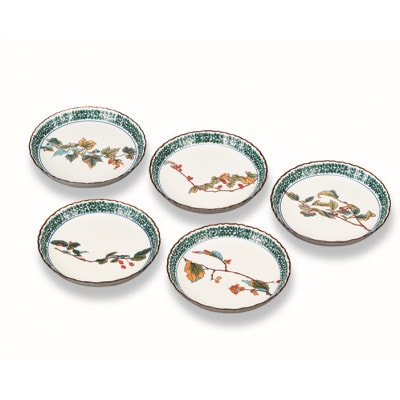 九谷焼　5.3号皿揃　木の実絵変り　5枚セット