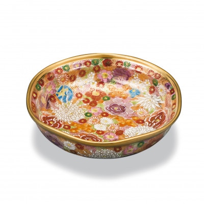 AP7-0337　九谷焼　6号鉢　金花詰