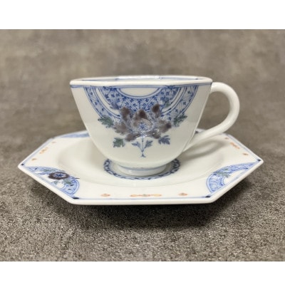 九谷焼　カップ&ソーサー　染付花/三浦晃禎作