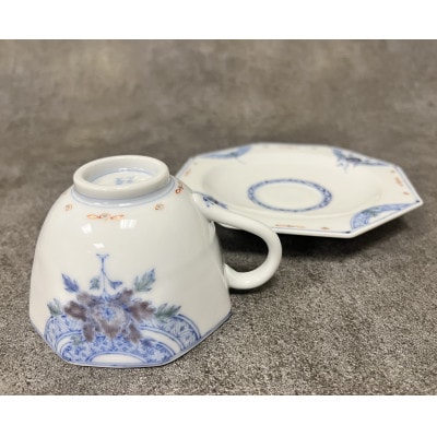 九谷焼　カップ&ソーサー　染付花/三浦晃禎作