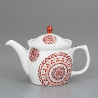 ポット急須　赤絵丸紋