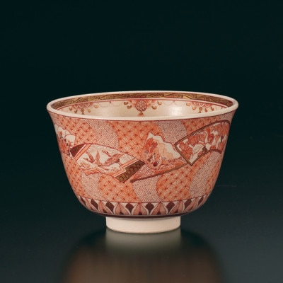 抹茶碗　扇面ちらし文　福島武山