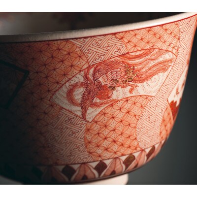 抹茶碗　扇面ちらし文　福島武山