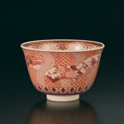 抹茶碗　扇面ちらし文　福島武山