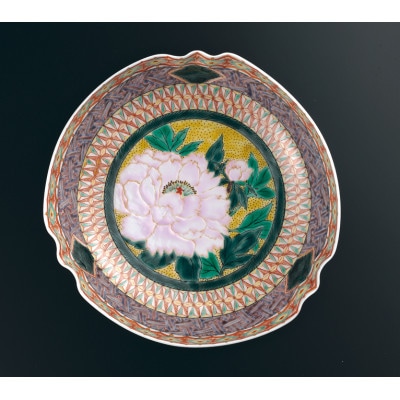 菓子器　色絵牡丹　宮本晄