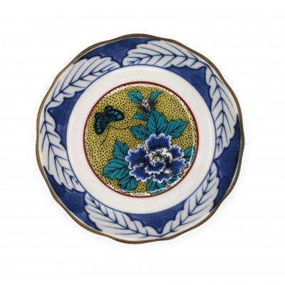 K9-36九谷焼　3.2号皿揃　吉田屋牡丹(5枚セット)