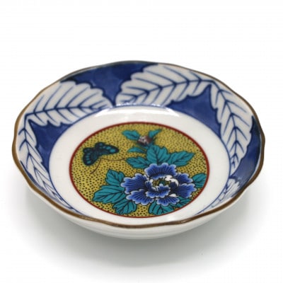 K9-36九谷焼　3.2号皿揃　吉田屋牡丹(5枚セット)