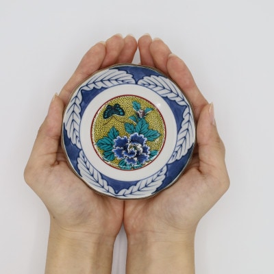 K9-36九谷焼　3.2号皿揃　吉田屋牡丹(5枚セット)