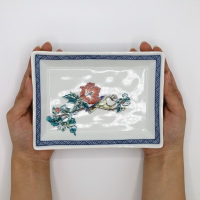 九谷焼　5.8号長角皿揃・花鳥絵変わり(5枚組)