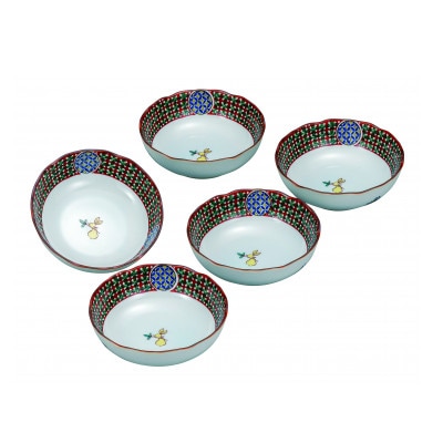 九谷焼　4号小鉢揃・うさぎ(5枚セット)