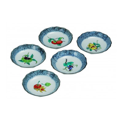 九谷焼 4.2号皿揃・果実絵変り(5枚セット)