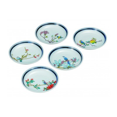九谷焼 4.5号皿揃・花鳥絵変り(5枚セット)