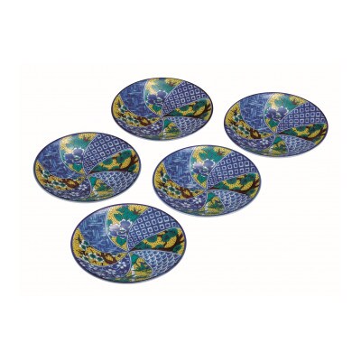 九谷焼 5.5号皿揃・吉田屋松竹梅(5枚セット)