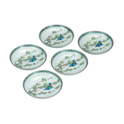 九谷焼 4.2号皿揃・かわせみ(5枚セット)