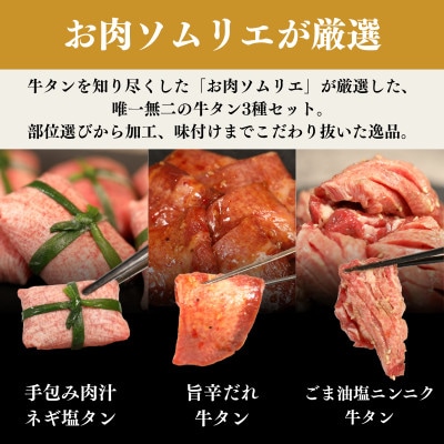 お肉ソムリエ監修!牛タン3種食べ比べセット。【塩タンネギ包み】【ごま油塩ニンニク牛タン】【旨辛タン】